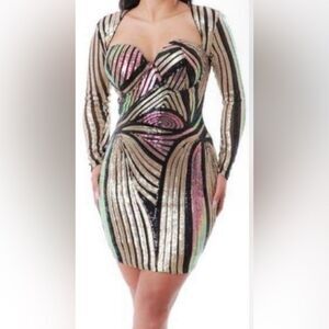 Elegant Long Sleeve Sequin Dress